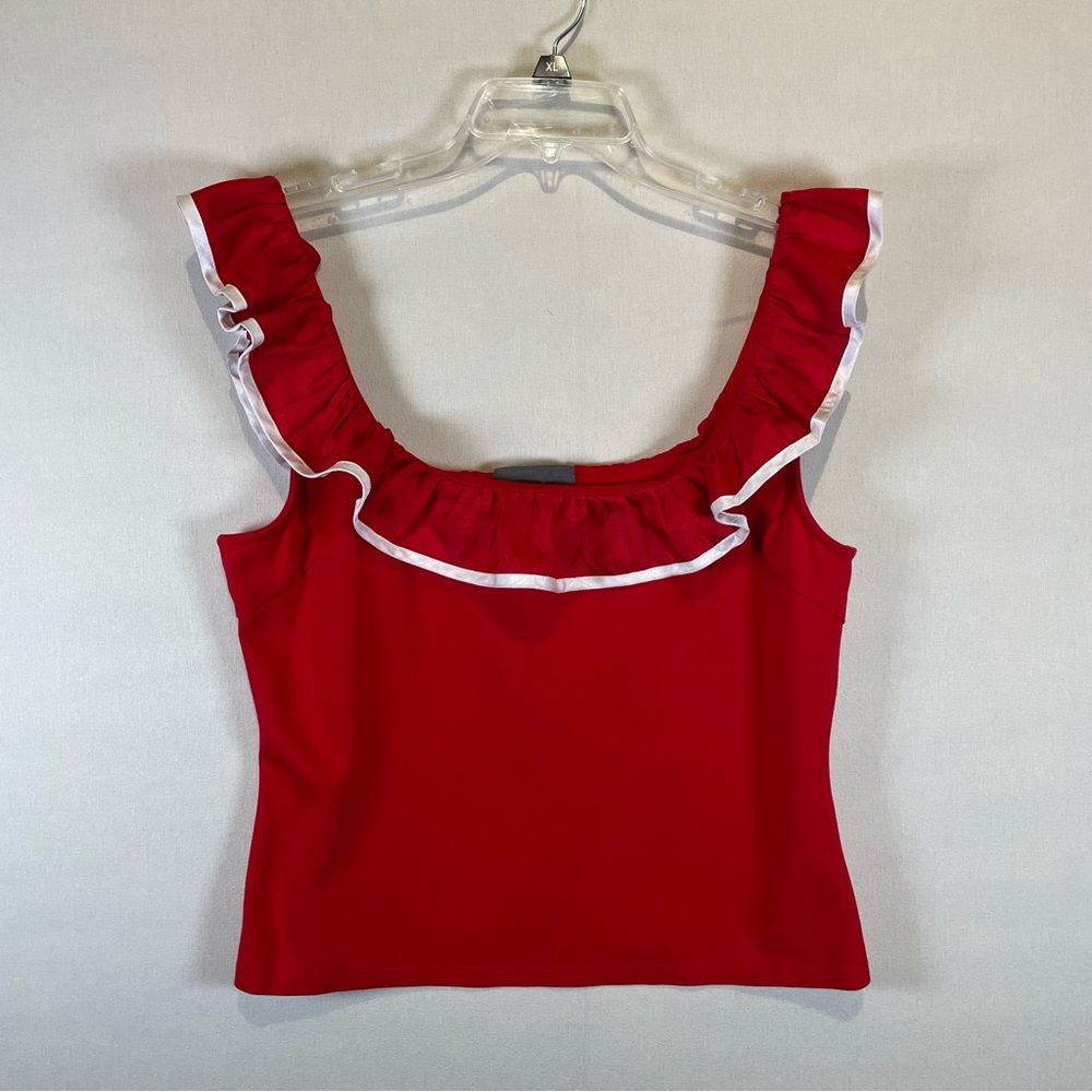 Anthropologie Sunday In Brooklyn Red Ruffle Trim Cropped Tank Top XL - Picture 2 of 9